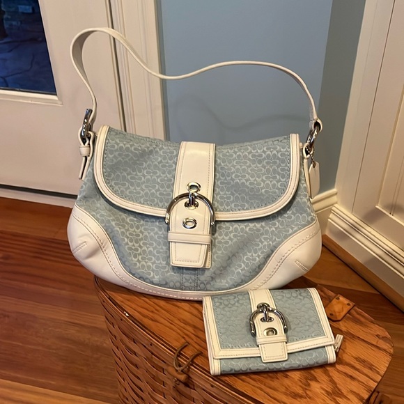 Coach blue and white handbag with matching wallet - Picture 1 of 4